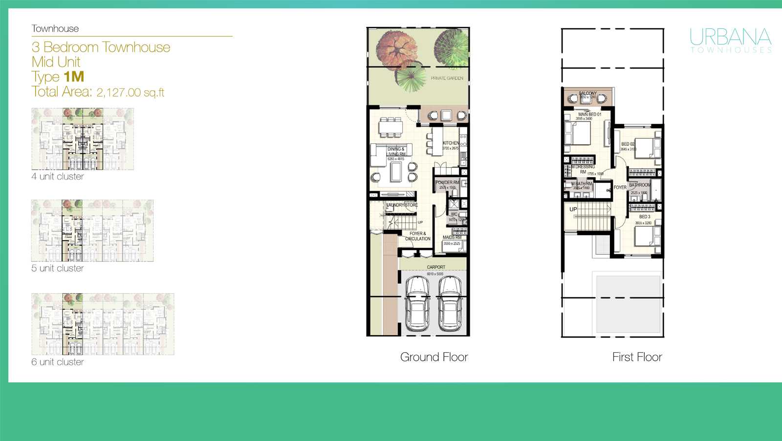 3 Bedroom Townhouse Type 1M, Size 2127 sq ft